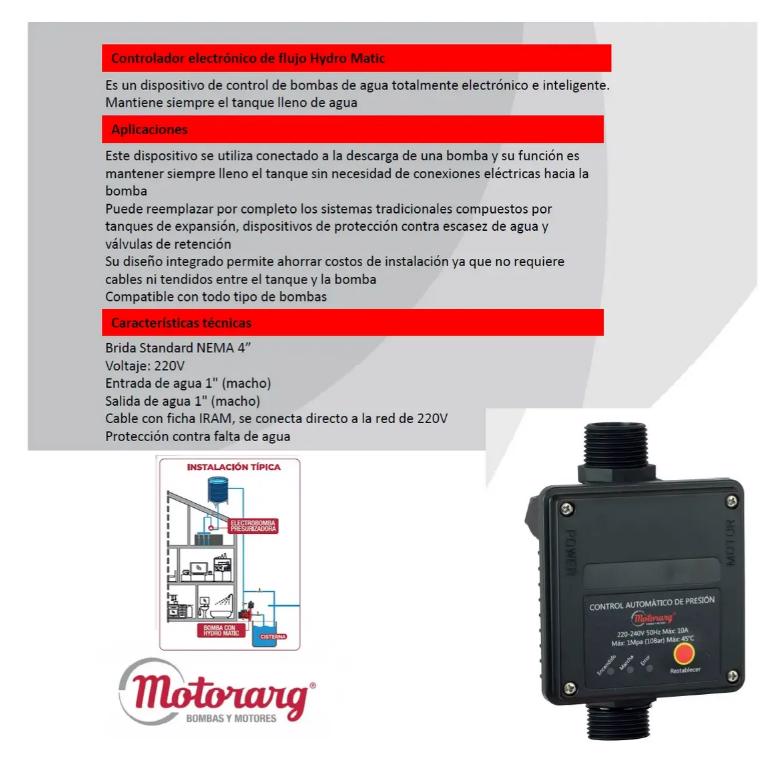 CONTROLADOR ELECTRONICO DE FLUJO MOTORARG MODELO HYDRO MATIC