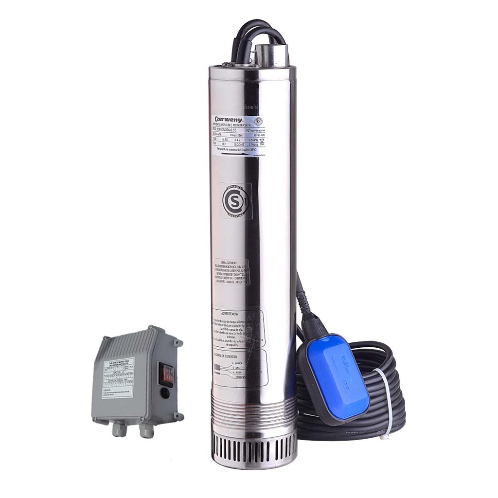ELECTROBOMBA SUMERGIBLE DE TANQUE/POZO CZERWENY MODELO 100SCM304-0.55 - 0.75 HP C/FLOTANTE - 34 MTS - 220V