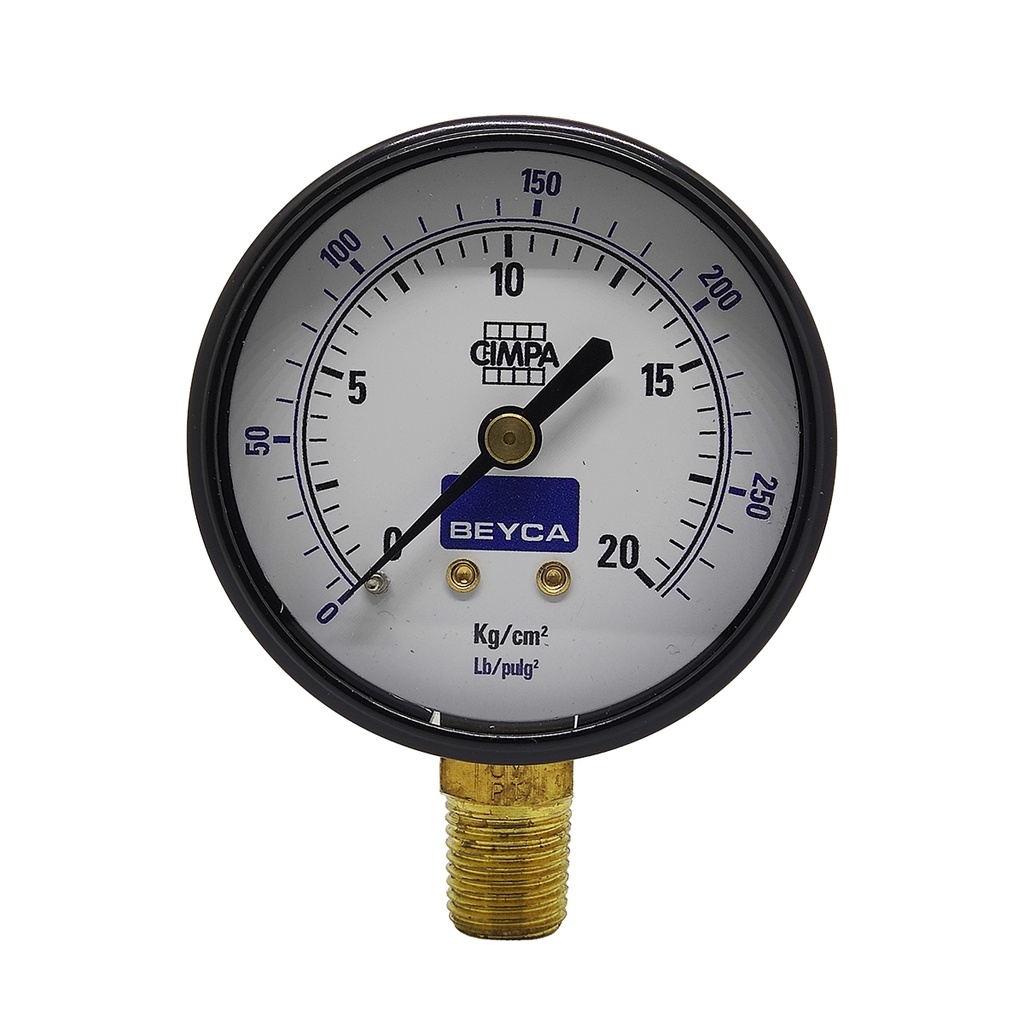 MANÓMETRO BEYCA 63MM ESTANDAR 0-20KG ROSCA INF. 1/4 BSPT