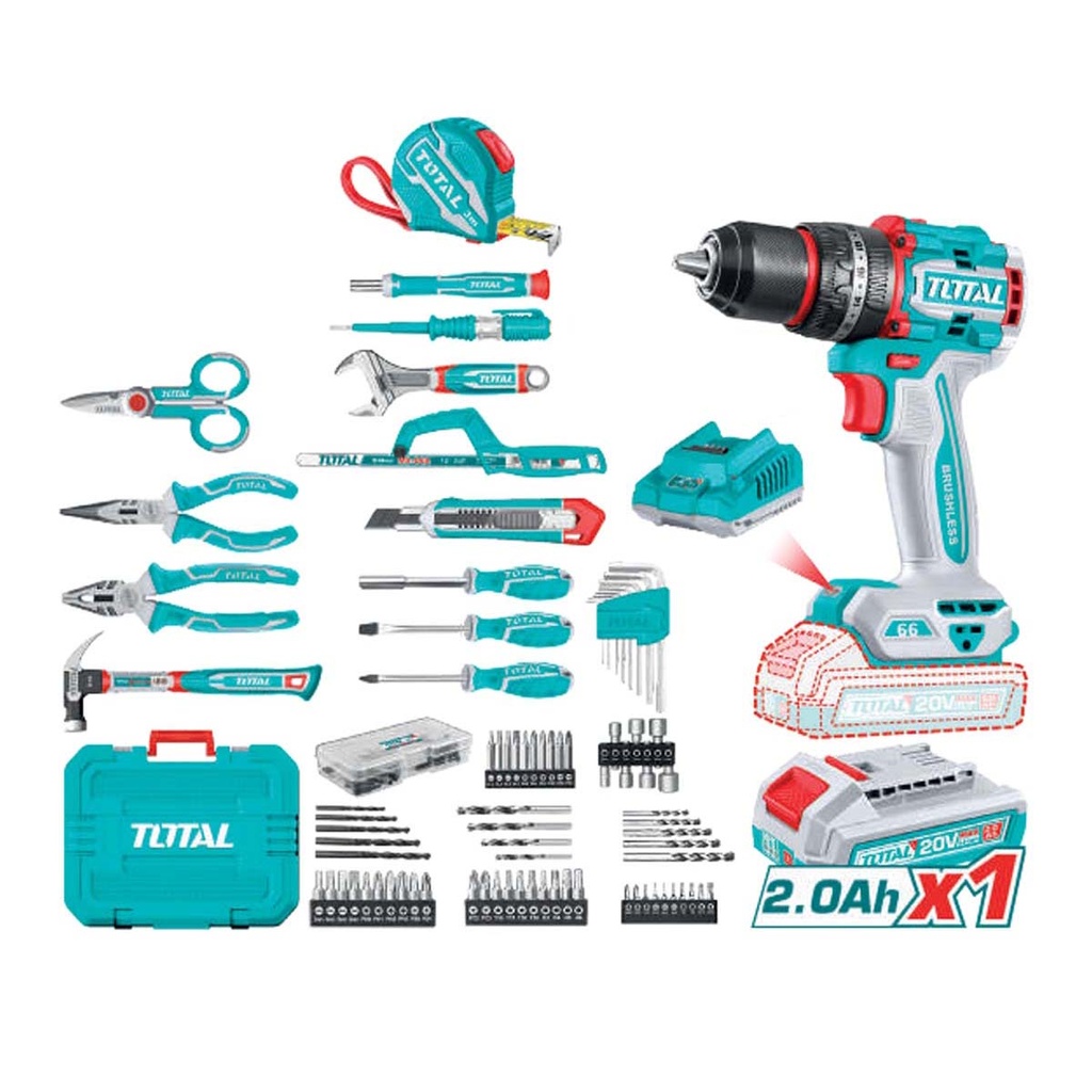 Kit Taladro 20V +  165 Accesorios TOTAL THKTHP11652-4