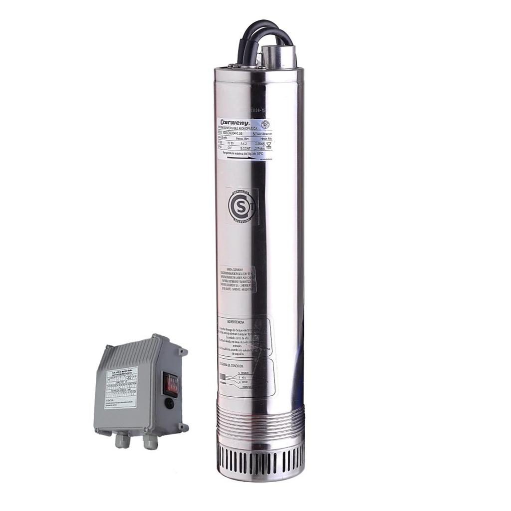 [100SCM303-0.37] ELECTROBOMBA SUMERGIBLE DE POZO/TANQUE CZERWENY MODELO 100SCM303-0.37 S/F - 0.5 HP - 26 MTS - 220V