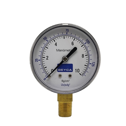 [MM2-24/10] MANÓMETRO BEYCA 63MM. ESTANDAR 0-10KG/CM2 ROSCA INF. 1/4 BSPT VISOR POLICARBONATO.