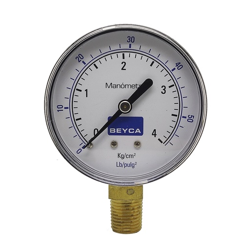[MM2-24/4] MANÓMETRO BEYCA 63MM. ESTANDAR 0-4KG/CM2 ROSCA INF. 1/4 BSPT VISOR POLICARBONATO.
