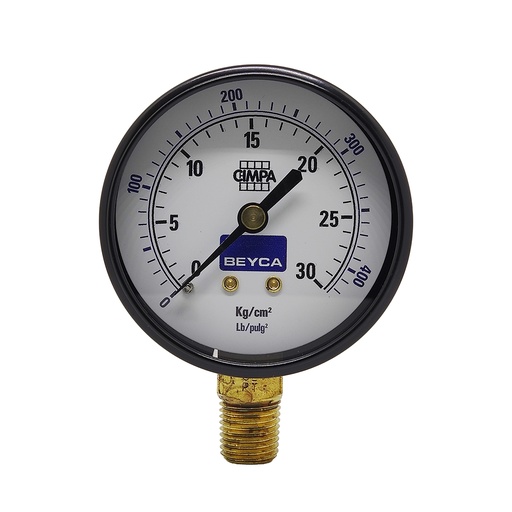 [MM2-34/30] MANÓMETRO BEYCA 63MM ESTANDAR 0-30KG ROSCA INF. 1/4 BSPT