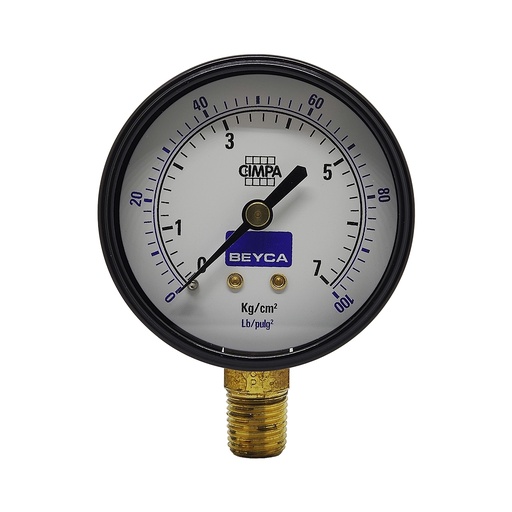 [MM2-34/7] MANÓMETRO BEYCA 63MM ESTANDAR 0-7KG ROSCA INF. 1/4 BSPT