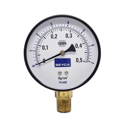 [MM4-38/0.5] MANÓMETRO BEYCA 100MM ESTANDAR 0-0.5KG. ROSCA INF. 1/2 NPT