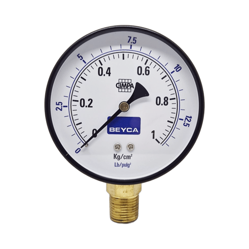 [MM4-38/1] MANÓMETRO BEYCA 100MM ESTANDAR 0-1KG. ROSCA INF. 1/2 NPT
