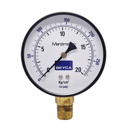 [MM4-38/20] MANÓMETRO BEYCA 100MM ESTANDAR 0-20KG. ROSCA INF. 1/2 NPT