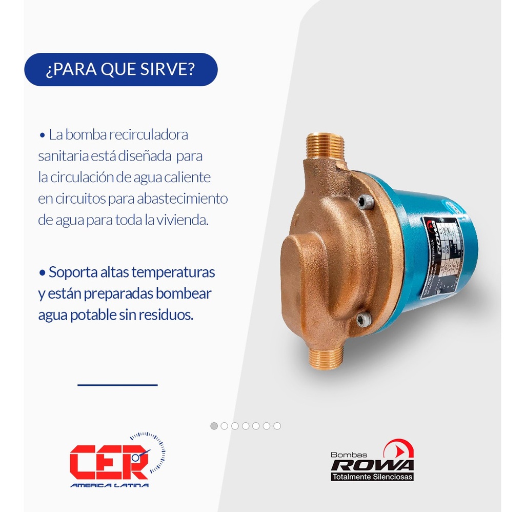BOMBA CIRCULADORA ROWA MODELO 12/1 3V SANITARIA 220V AR