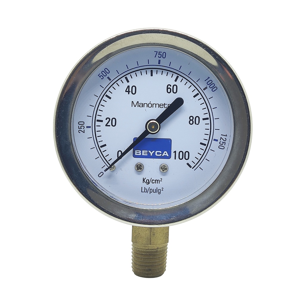 MANÓMETRO BEYCA 63MM INOX-BRONCE 0-100KG. ROSCA INF. 1/4 NPT