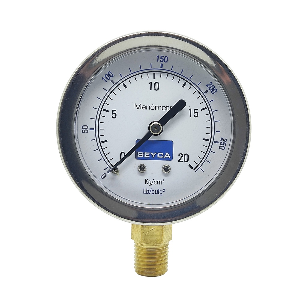 MANÓMETRO BEYCA 63MM INOX-BRONCE 0-20KG. ROSCA INF. 1/4 NPT