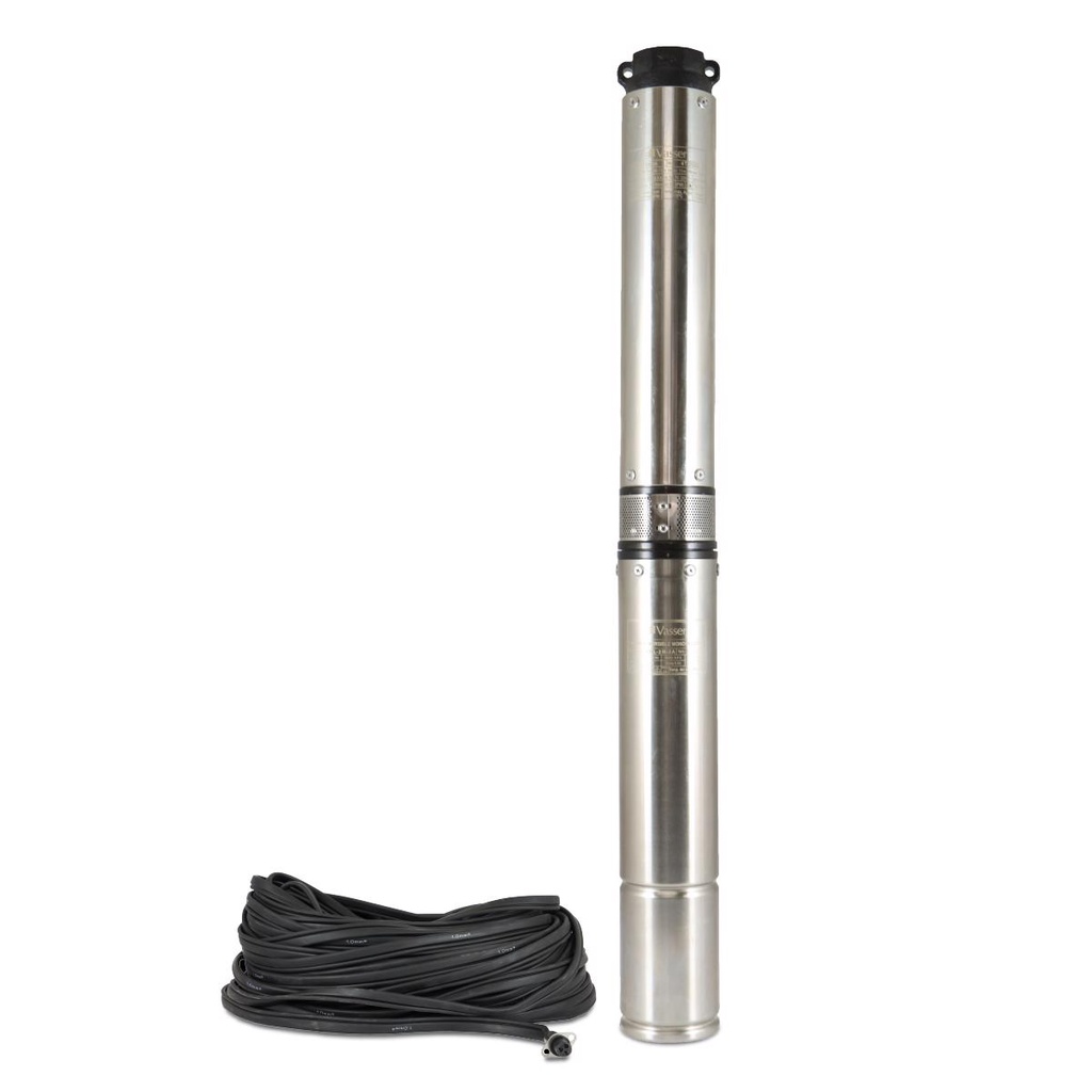 BOMBA SUMERGIBLE DE POZO VASSER 4 PULGADAS MODELO BS4-100-2A DE ARRANQUE DIRECTO - 1 HP - 55 MTS - 220V + CABLE