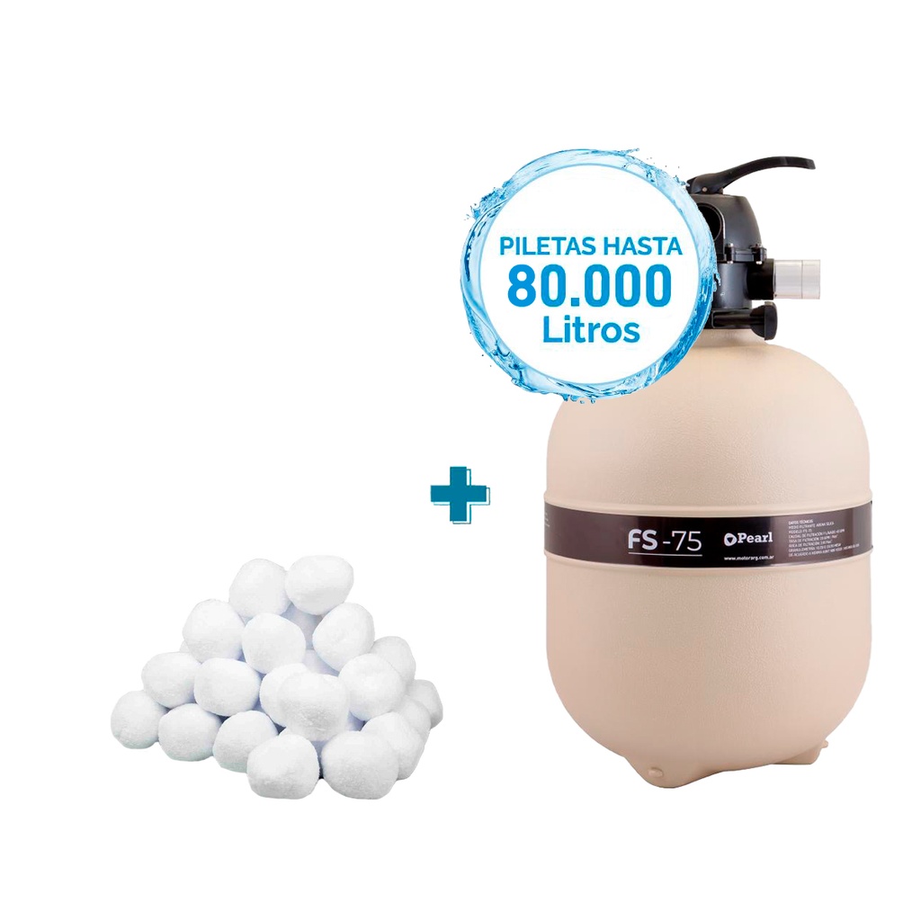 COMBO FILTRO PEARL FS-75 + CARGA FILTRANTE - PISCINAS HASTA 80.000 LTS