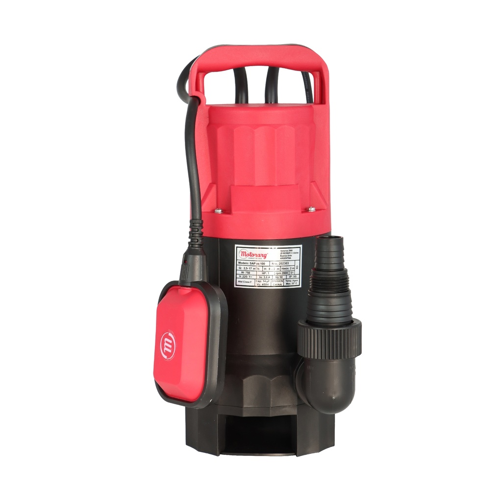 [F.SA.3.AS12.M] BOMBA SUMERGIBLE DE DRENAJE MOTORARG MODELO SAP AS 100 - 1 HP - PARA AGUAS SUCIAS - 220V