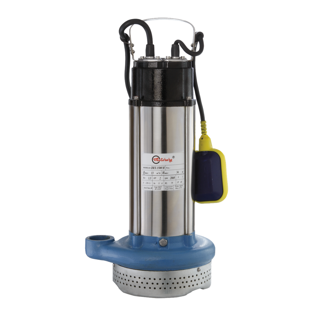 [G.DX.1.0015.M] BOMBA SUMERGIBLE DE DRENAJE MOTORARG MODELO DRX 1100 M - 1,5 HP - PARA AGUAS PLUVIALES - 220V