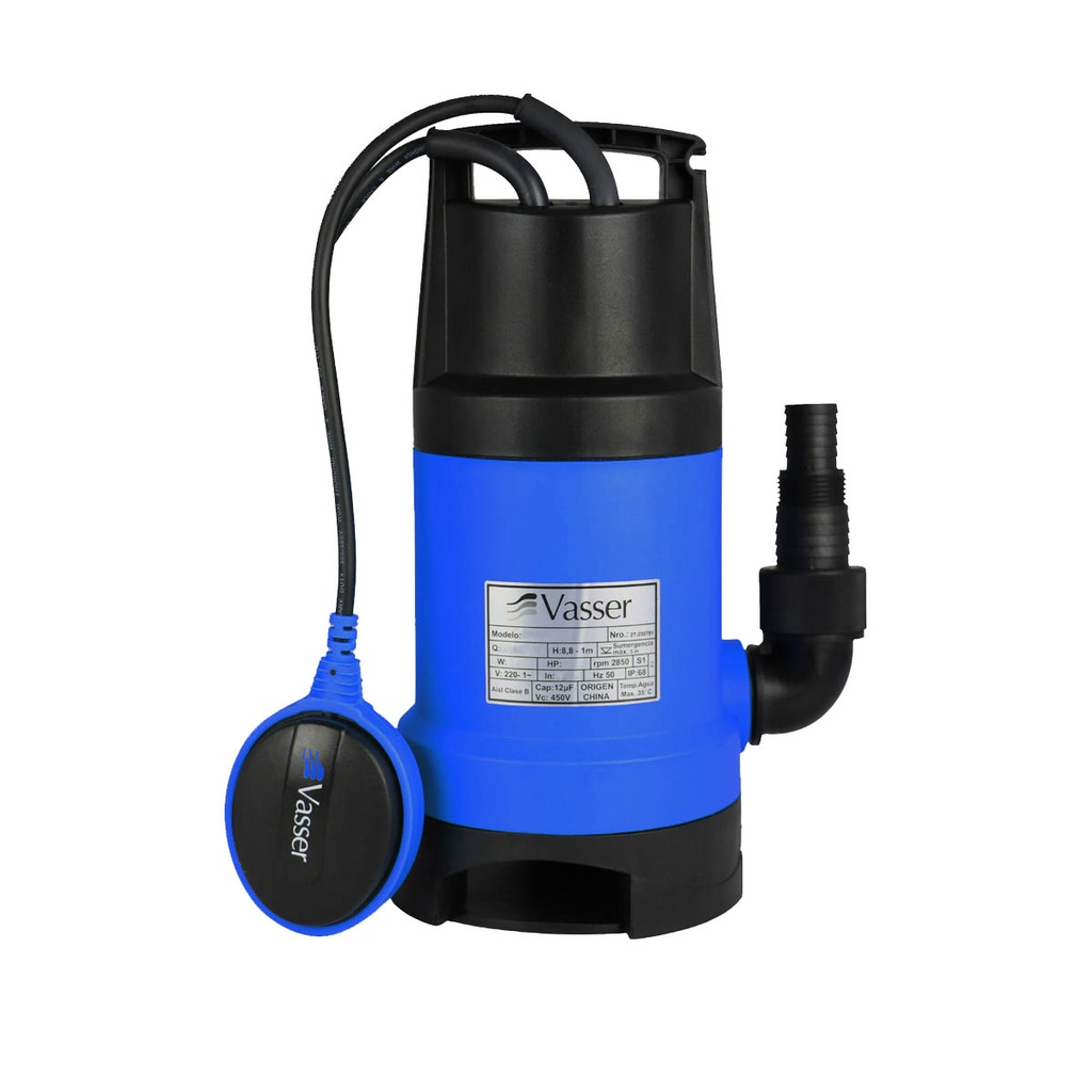 [H.VA.2.D010.M] BOMBA SUMERGIBLE DE DRENAJE VASSER MODELO DE 750 PS - 1 HP - PARA AGUAS SUCIAS - 220V