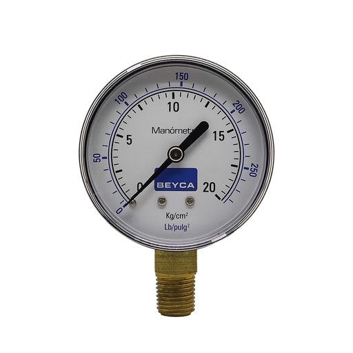 [MM2-24/20] MANÓMETRO BEYCA 63MM. ESTANDAR 0-20KG/CM2 ROSCA INF. 1/4 BSPT VISOR POLICARBONATO.