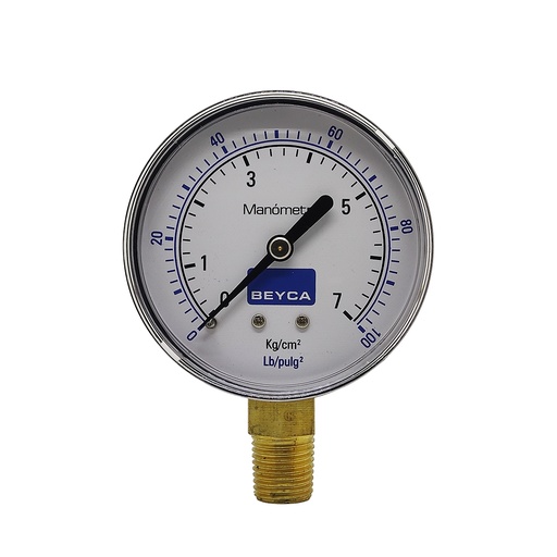 [MM2-24/7] MANÓMETRO BEYCA 63MM. ESTANDAR 0-7KG/CM2 ROSCA INF. 1/4 BSPT VISOR POLICARBONATO.