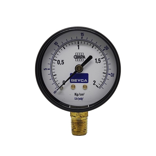 [MM2-34/2] MANÓMETRO BEYCA 63MM ESTANDAR 0-2KG ROSCA INF. 1/4 BSPT
