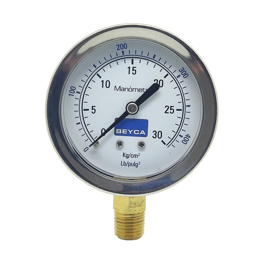 [MM2-44/30] MANÓMETRO BEYCA 63MM INOX-BRONCE 0-30KG. ROSCA INF. 1/4 NPT