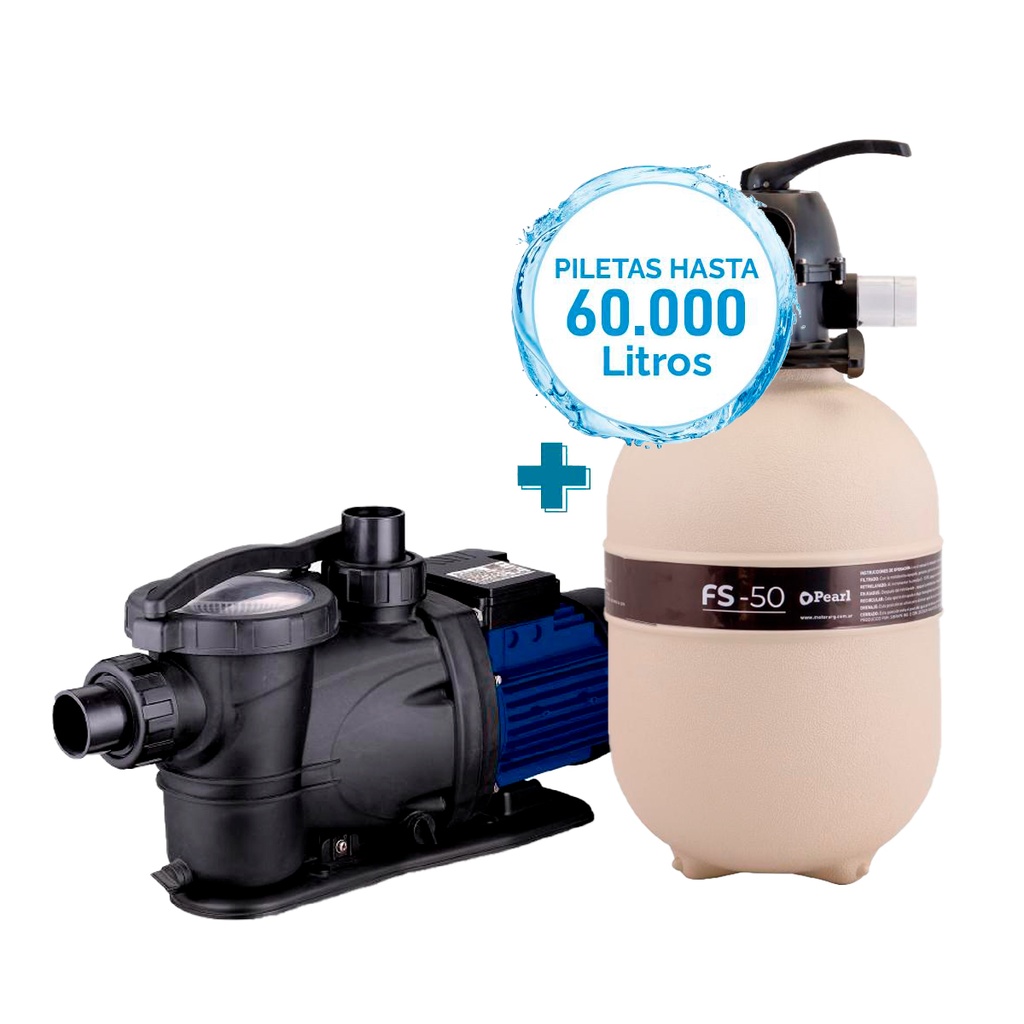 [POOL250CONFS50] COMBO PEARL FILTRO FS-50 + BOMBA POOL II 50 - PISCINAS HASTA 60.000 LTS