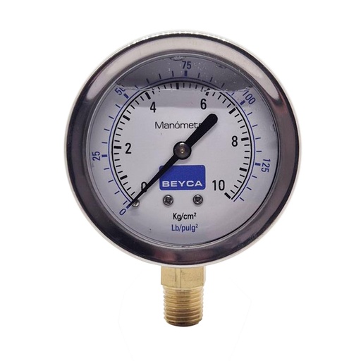 [MM2-44/10CONBG] MANÓMETRO BEYCA 63MM INOX-BRONCE 0-10KG. ROSCA INF. 1/4 NPT CON GLICERINA